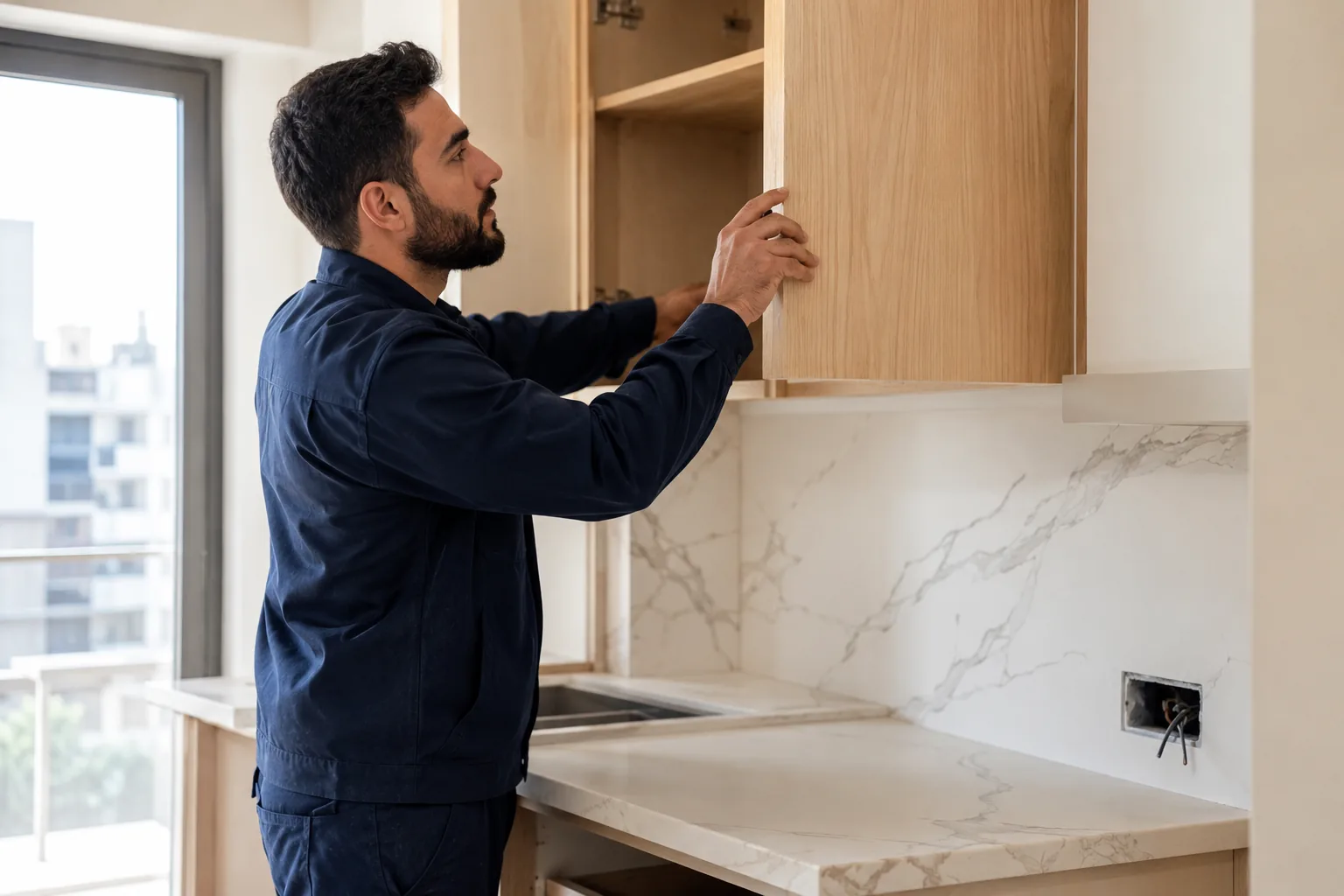 Joinery and glazing installation detail in a Beirut apartment